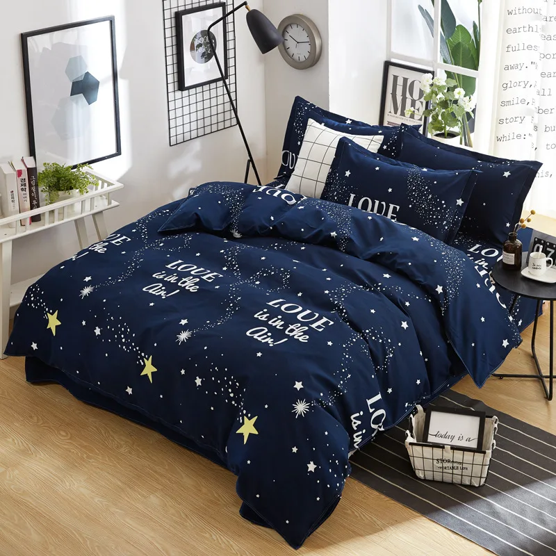 

Fashion Simple Bedding Set 4 Piece Twill Sanded Four-piece Plant Cashmere Cotton Sheets Quilt Cover Bedding