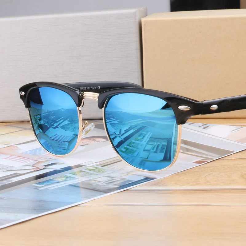 Классические поляризованные мужские солнцезащитные очки, Ретро стиль поляризационные солнцезащитные очки для женщин Брендовые очки винтажные в полуоправе поляризационные солнцезащитные очки - Цвет линз: Blue