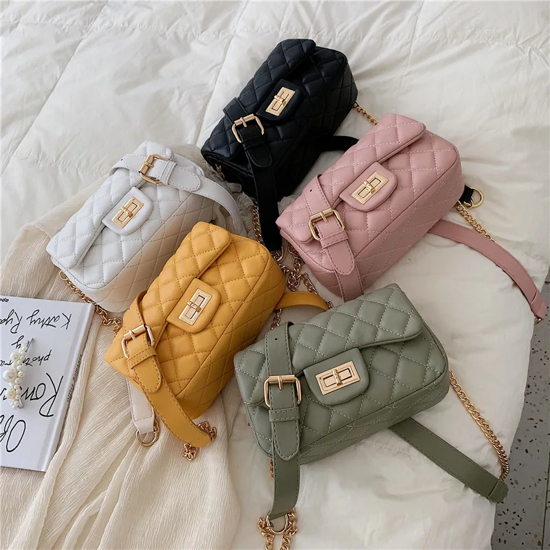 

Luxury Woman Lattice Shoulder Bag 2019 High Quality Pu Leather Women Bags Famous Designer Gold Chain Crossbody Bag For Women