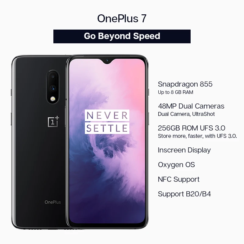 Смартфон OnePlus 7 с глобальной ПЗУ, 8 ГБ ОЗУ, 256 Гб ПЗУ, Смартфон Snapdragon 855, 6,41 дюймов, оптический AMOLED дисплей, отпечаток пальца, камера 48 МП, UFS 3,0