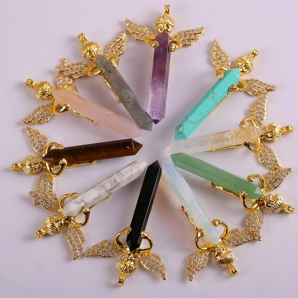 Natural Crystal/Labradorite/Opal/Aventurine/Carnelian/Tigereye/Howlite Stone GEM Pendant Lucky Angel Jewelry 1PCS | Украшения и