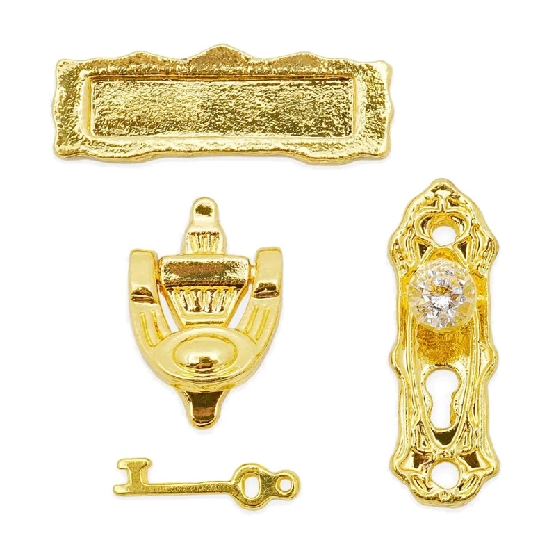 

1:12 Miniature Gold Door Ring Lock Door Set Alloy Retro House Miniature Door Lock Doll House Furniture Accessories for Doll Ho
