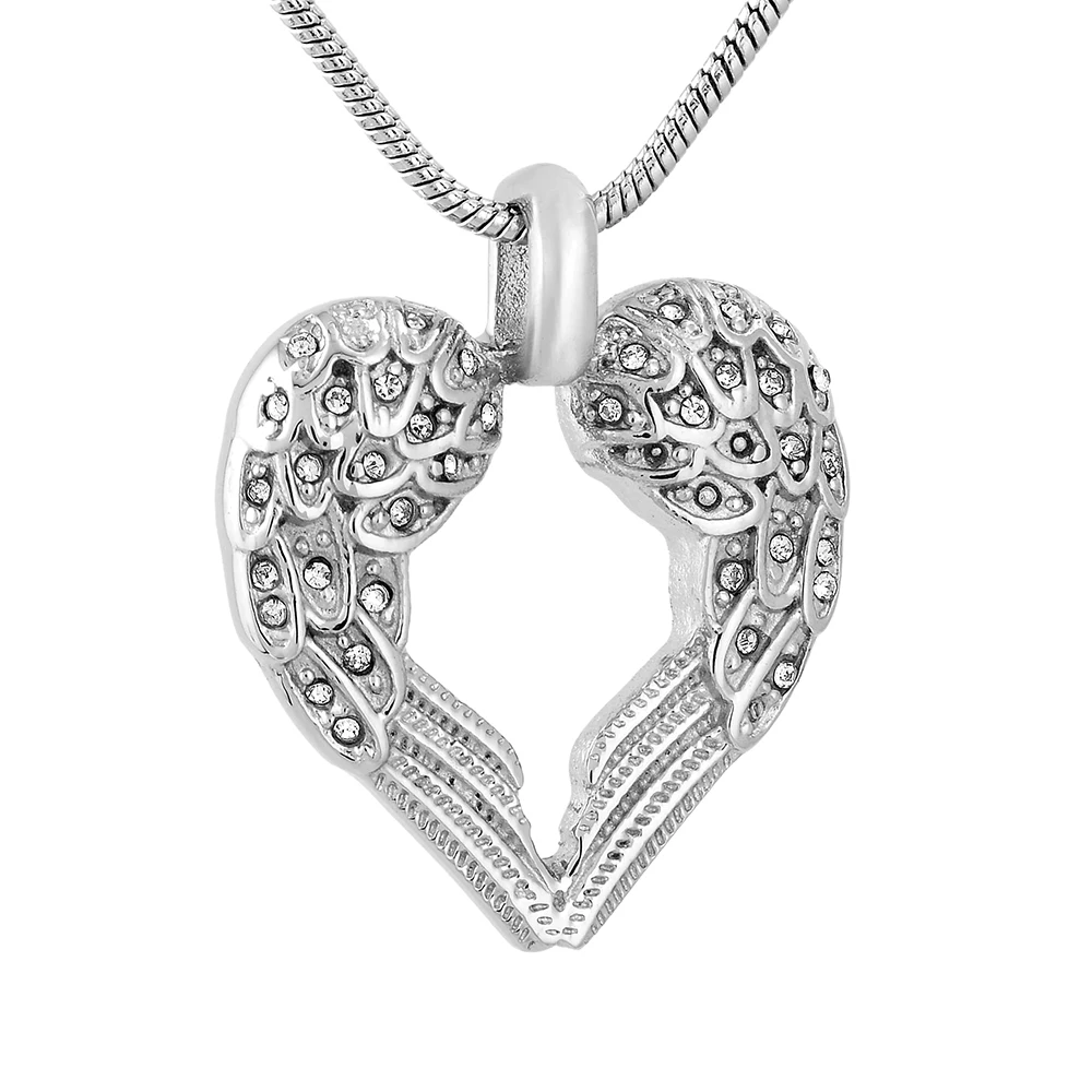 Memorial Jewelry Gold Angel Wings Glss Heart Urn Pet Human Cremation Pendant Necklace Jewelry For Ashes Pendants