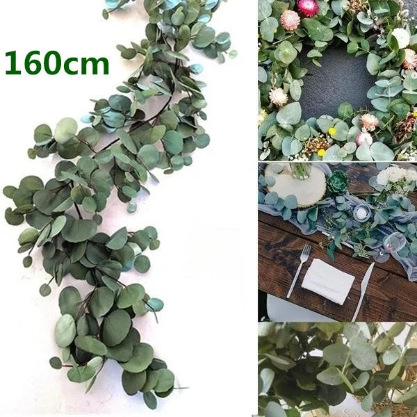 

160CM Artificial Eucalyptus Garland Hanging Rattan Wedding Greenery Willow leaf Table Centerpieces Party Hotel Cafe Decor New