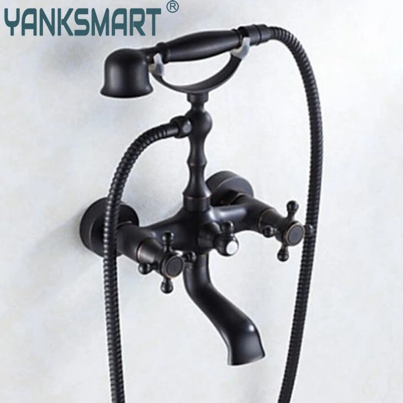 

Bathtub Telephone Wall Mounted Double Handles oil rubbed bronze Bathub+Handshower Shower Bathroom Basin Sink Faucet,Mixer Tap