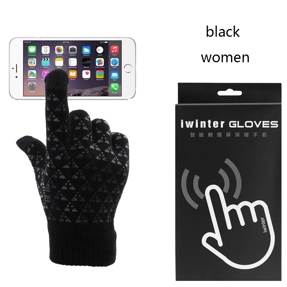 Новая мода, 1 пара, вязаные перчатки, мужские, зимние, теплые, с флисовой подкладкой, теплые, вязаные перчатки, для улицы, WarmerAccessories - Цвет: men black