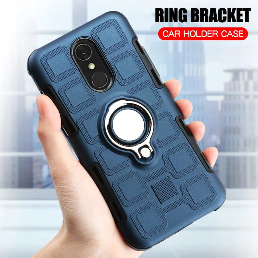 

For LG Q7 Q7+ Luxury Hard Case For LG Q7 Plus Phone Case Back Cover Silicone Case For LG Q7 Coque Finger Ring Stand Shell Fundas