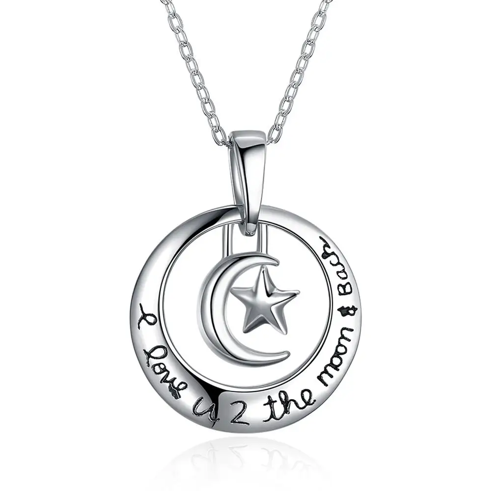 Romantic Pendant Necklaces Round Hanging Moon&ampStar I Love U 2 The Moon&ampBack Personality Designer Women Sterling Silver Jewelry |