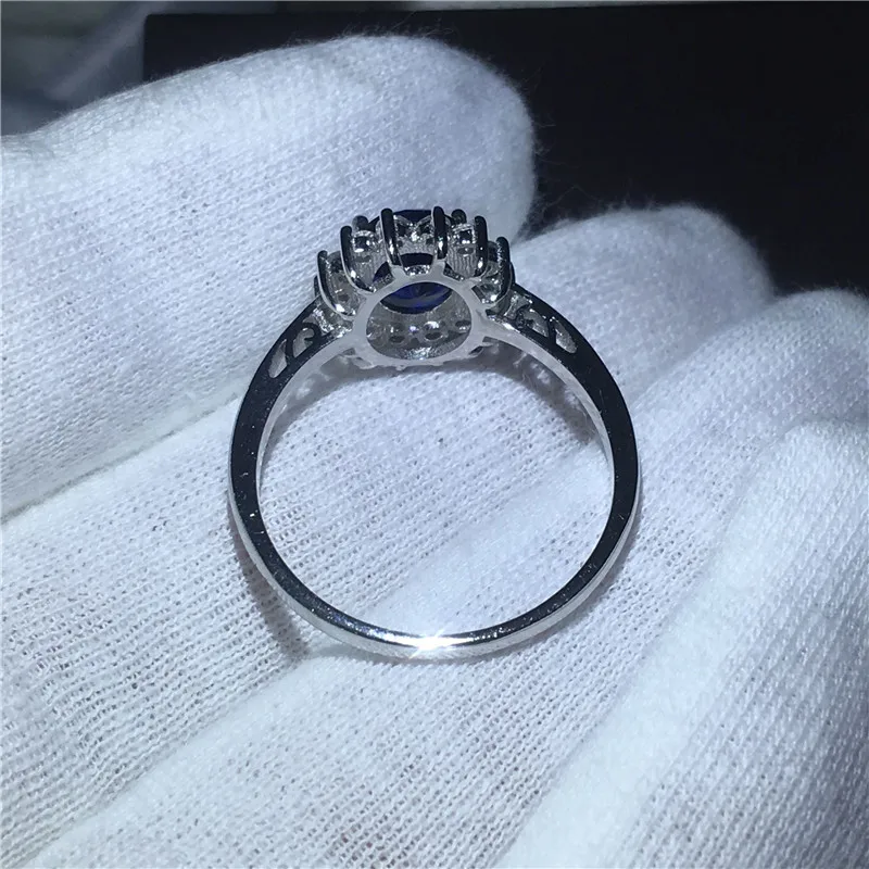 Королевские ювелирные изделия Принцесса Диана Настоящее 925 пробы Серебряное кольцо синий 5A Циркон Cz обручальное кольцо кольца для женщин Свадебные