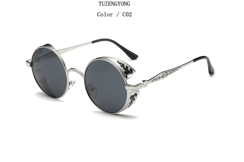 TUZENGYONG модные HD поляризованные солнцезащитные очки для мужчин/женщин, круглые Винтажные Солнцезащитные очки с металлической резьбой, готические солнцезащитные очки в стиле стимпанк T371