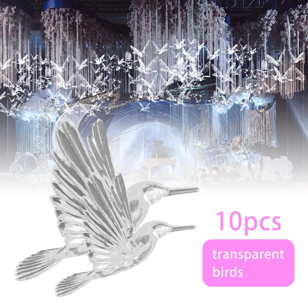

10 PCS Crystal Bird Pendant Plastic Transparent Acrylic Hanging Birds Wedding Ceiling Decoration Props