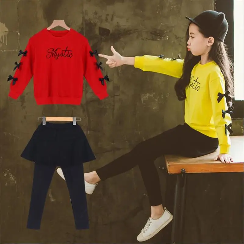 

Girls Long Sleeve Clothing Sets 2pcs Suits (Tops+Skirt Pants) Spring Autumn Children Clothes Letter Hoody And Leggings Kids Sets