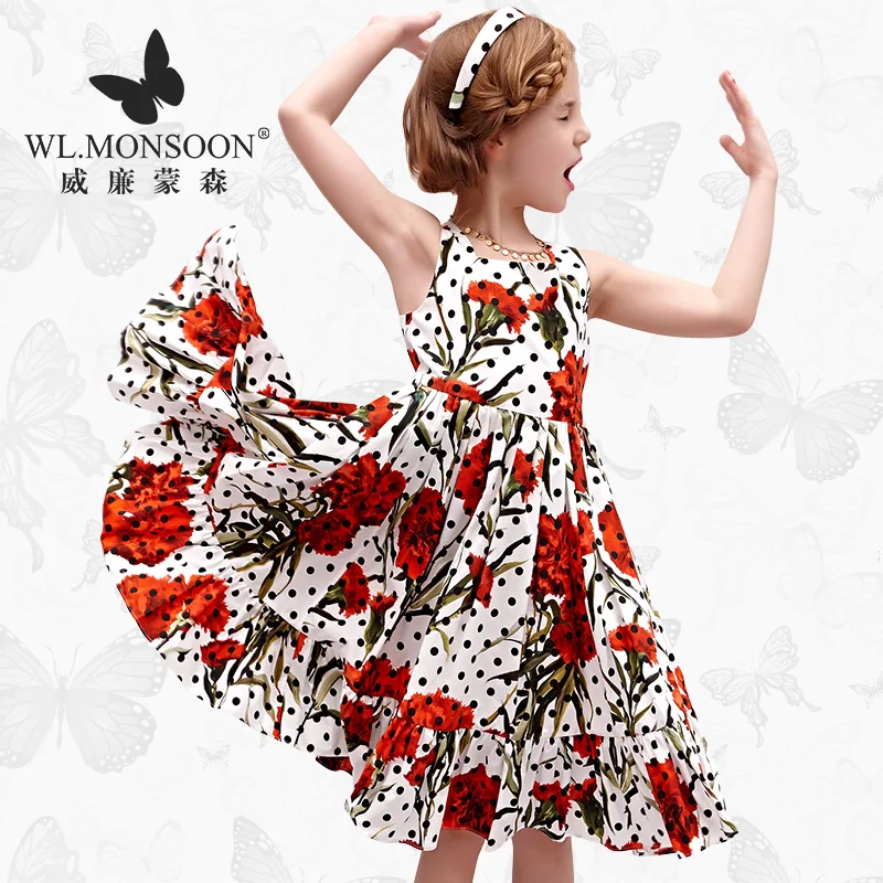 

Girl Dream floral wave Girl dress summer dress big children cotton children's unkempt pastoral girls dress