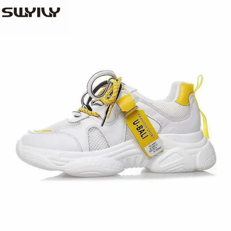Женские кроссовки на платформе SWYIVY белые или черные без застежки осенний сезон