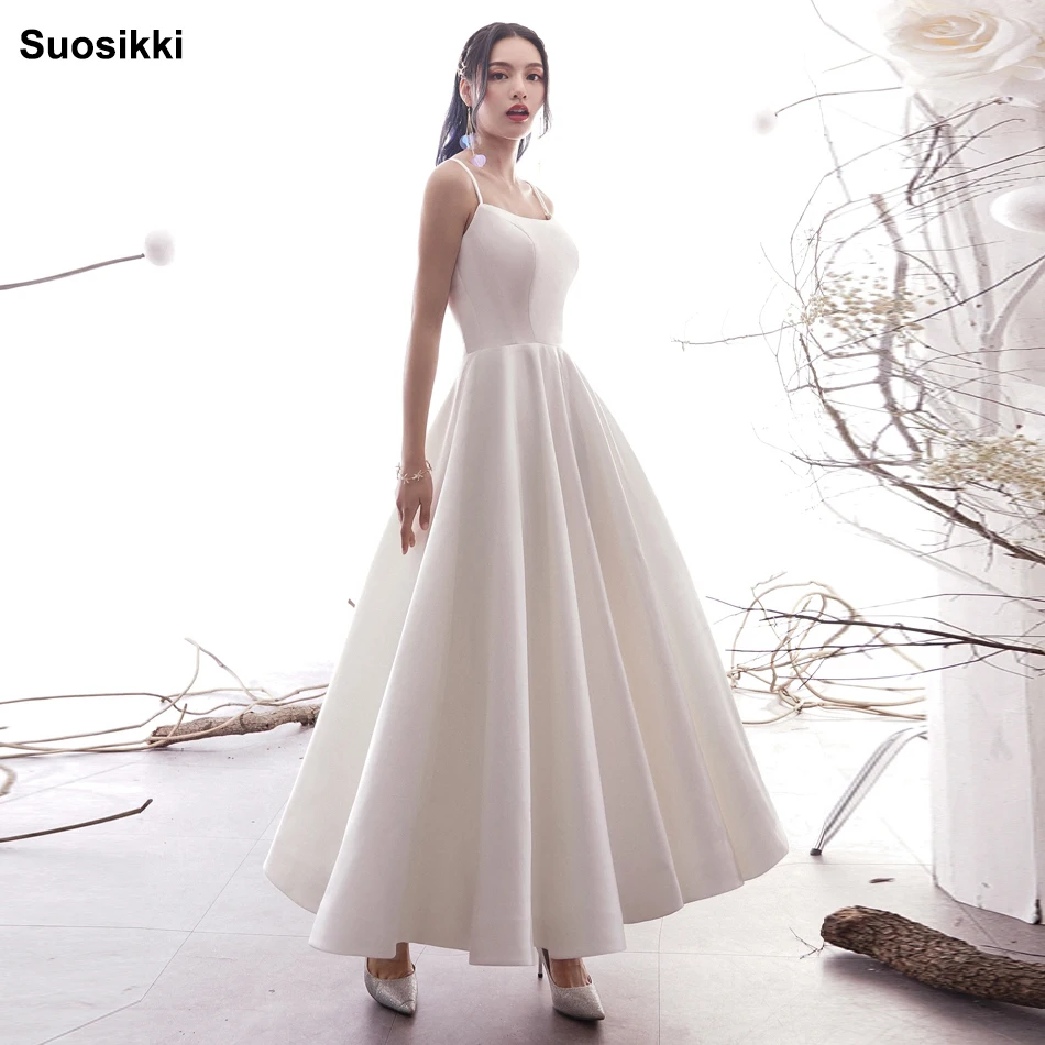 Simple A Line Wedding Dresses Satin Off The Shoulder Wedding Bridal Gowns