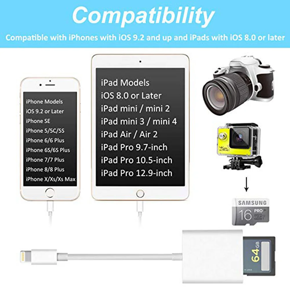 FDBRO 2 в 1 OTG кард-ридер для iphone ipad для SD TF Micro sd Многофункциональный кард-ридер конвертер для iphone X 8 ipad