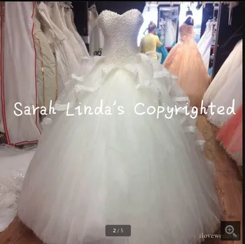 

2016 free shipping ball gown white pearls wedding dress princess puffy layered wedding gowns sweet 16 formal bride dress