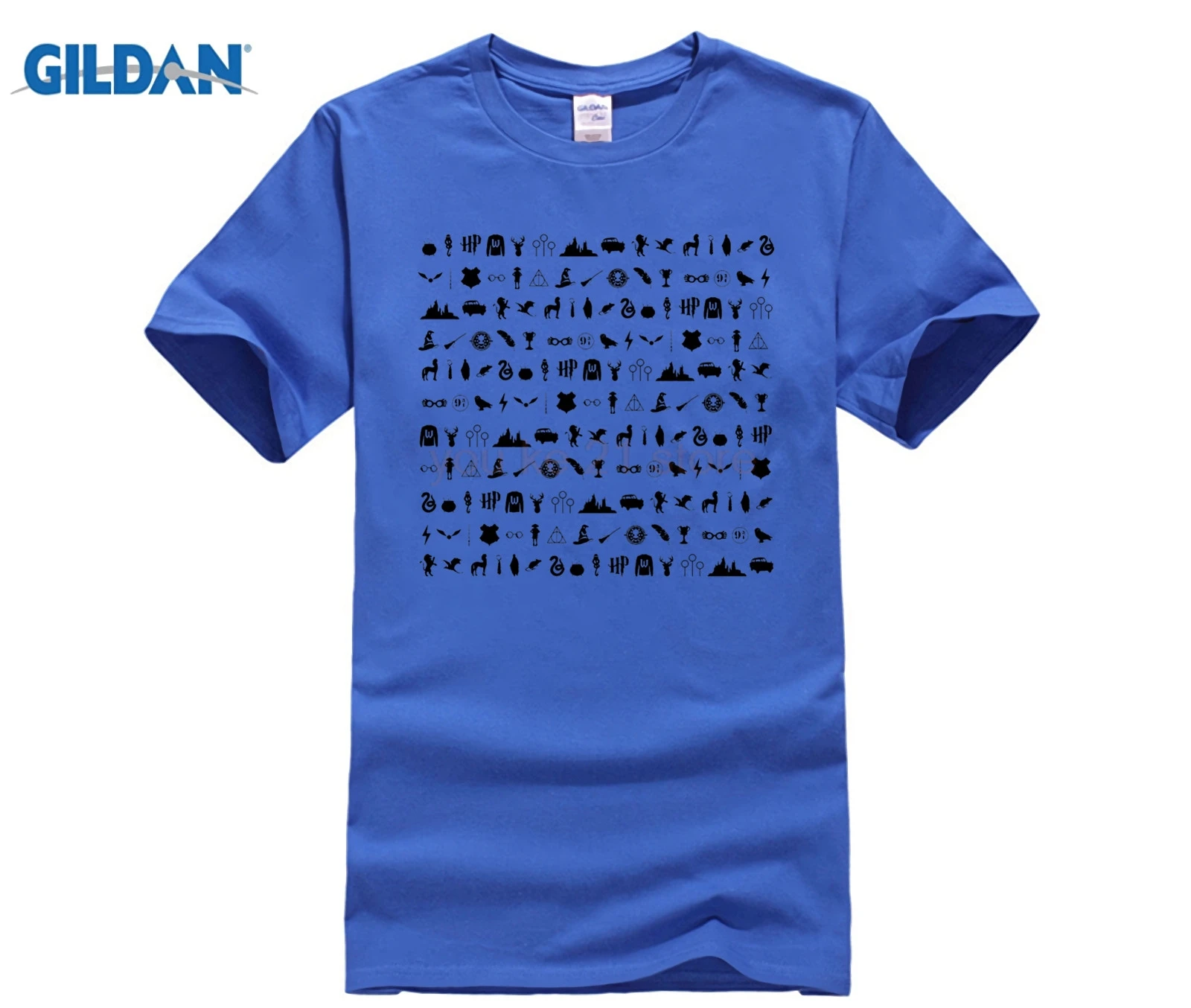 Harry shirt hp symbols-текстурный узор (черный)-deahtly hallows quidditch marauders gryffindor hogwarts houses T-shirt |