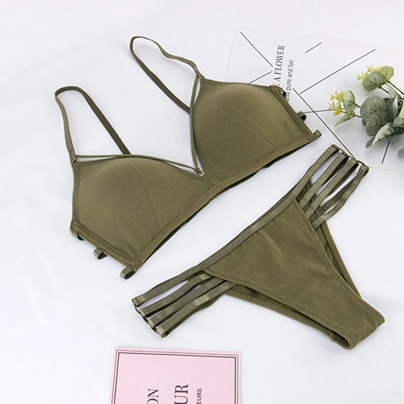 

Wriufred Comfortable Strap Triangle Cup Bra Set Cotton Sexy Hollow Out lingerie Women Underwear Brassiere Sets Plus Size Bras