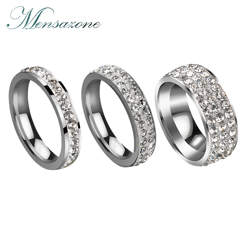 

MENSAZONE Top Quality White Clear Rhinestone Ring For Women Titanium Steel Engagement Finger Ring Chic Wedding Jewelry Wholesale