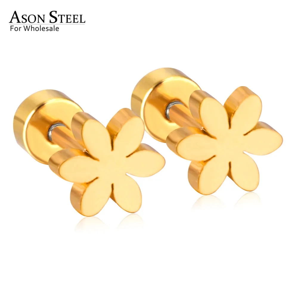 

ASONSTEEL Flower Screw Stud Earrings Newest Trendy Style Gold Color Stainless Steel Earrings for Women/Girl Accessories Mujer