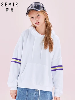 

SEMIR Women Graphic Hooded Sweatshirt with Kangaroo Pocket Pullover Hoodie with Strip at Sleeve Ribbed Cuff and Hem Lined Hood