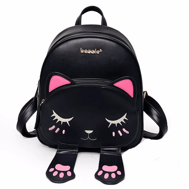 Cat Backpack Black Preppy Style School Backpacks (2)