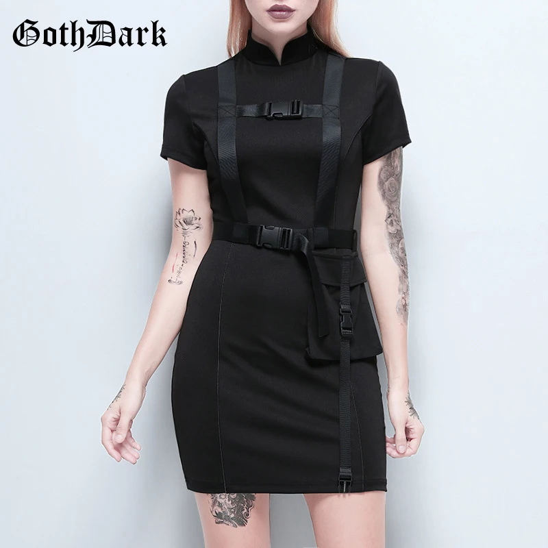 

Goth Dark Vintage Gothic Female Dress Black Elegant Pocket Bandage Sexy 2019 Zipper Dress For Women FahionAutumo Punk Solid