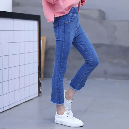 Fashion Autumn Casual Girls Soft Jeans Cotton Children Skinny Denim Pants Kids Girls Clothes Warm Elastic Waist Trousers - Цвет: 3