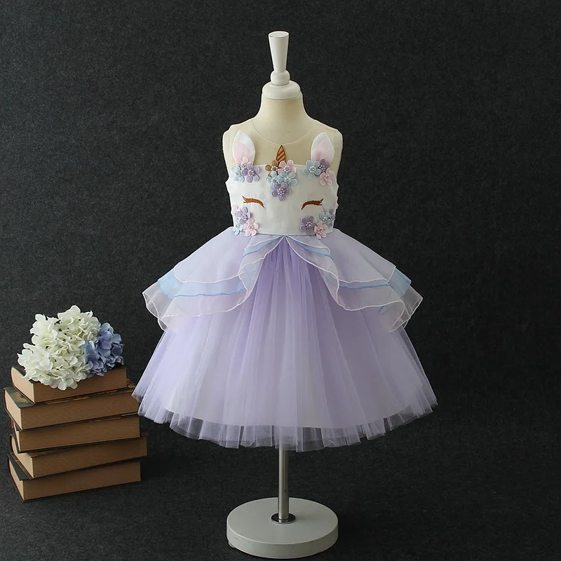 

Kids Girls Summer Unicorn Embroidered Bare shoulder sleeveness Dress Kids Clothes 2018 Vestidos Princess Dress Children Dresses