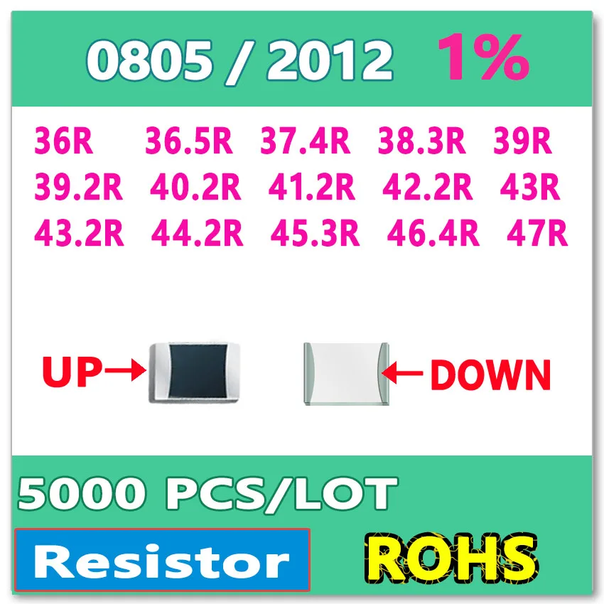 JASNPROSMA OHM 0805 F 1% 5000 шт. 36R 36.5R 37.4R 38.3R 39R 39.2R 40.2R 41.2R 43R 43.2R 45 3r 46.4R 47R smd 2012 | Электроника