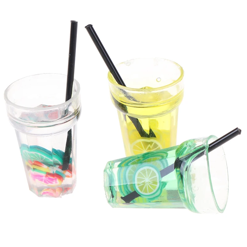 1/12 Dollhouse Miniature Food Mini Resin Fruit Bottle Simulation Drinks Model Toys Fruit Drink Play Dollhouse Dolls Accessories