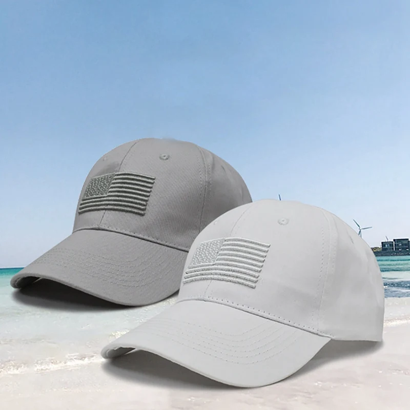 Sports Peaked Cap Unisex American Flag Embroidered Cotton Sunproof Hat With Adjustable Back Closure