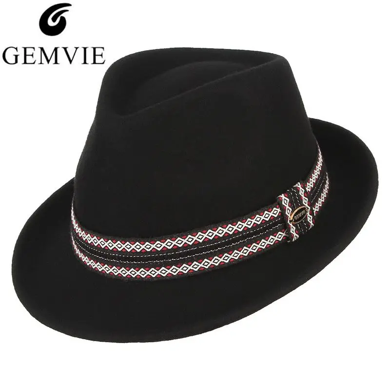 GEMVIE Men Wool Felt Hat Jazz Cap Retro Europe Style Gentleman Fedoras