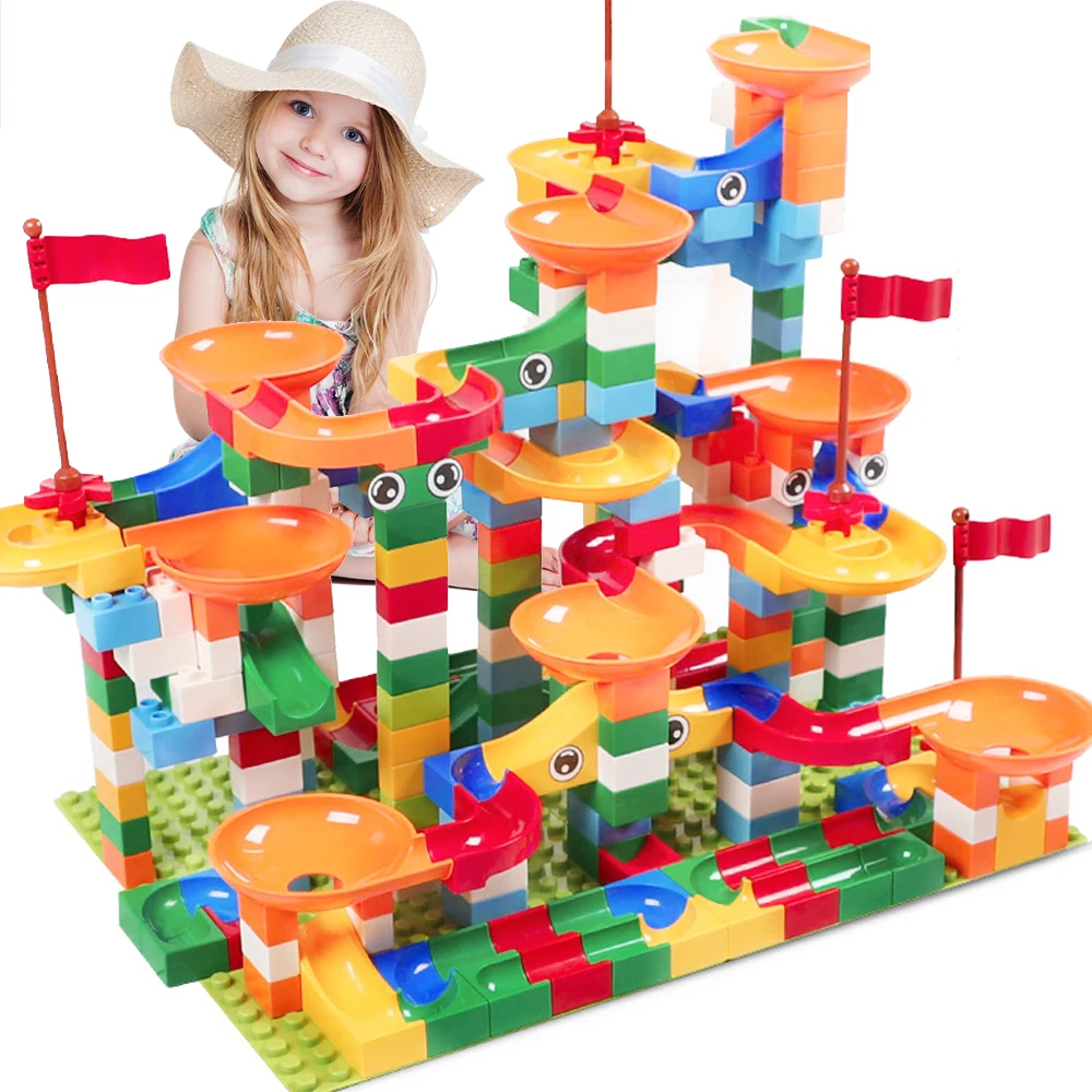 

52-296 PCS Marble Race Run Maze Ball Track Building Blocks ABS Funnel Slide Assemble Bricks Blocks