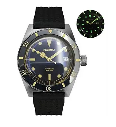 

Vintage PROXIMA 40MM Black Dial Ceramic Bezel Domed Sapphire Crystal 200M Water Resistance Japan NH35 Automatic Men's Watch