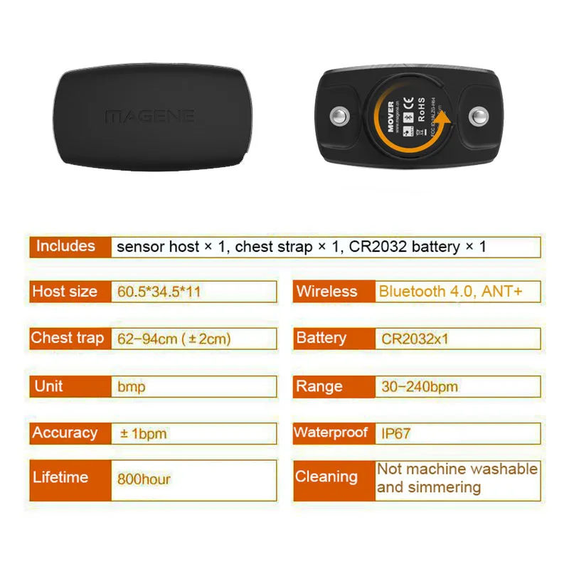 Magene MHR10 Bluetooth4.0 ANT+ пульс Сенсор совместим GARMIN Bryton IGPSPORT компьютер под управлением велосипед пульсометр