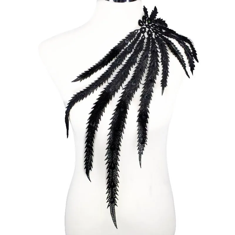 Black Embroidery Collar Venise Sequin Floral Embroidered Applique Lace Neckline Collar Garment Accessories 1Pc