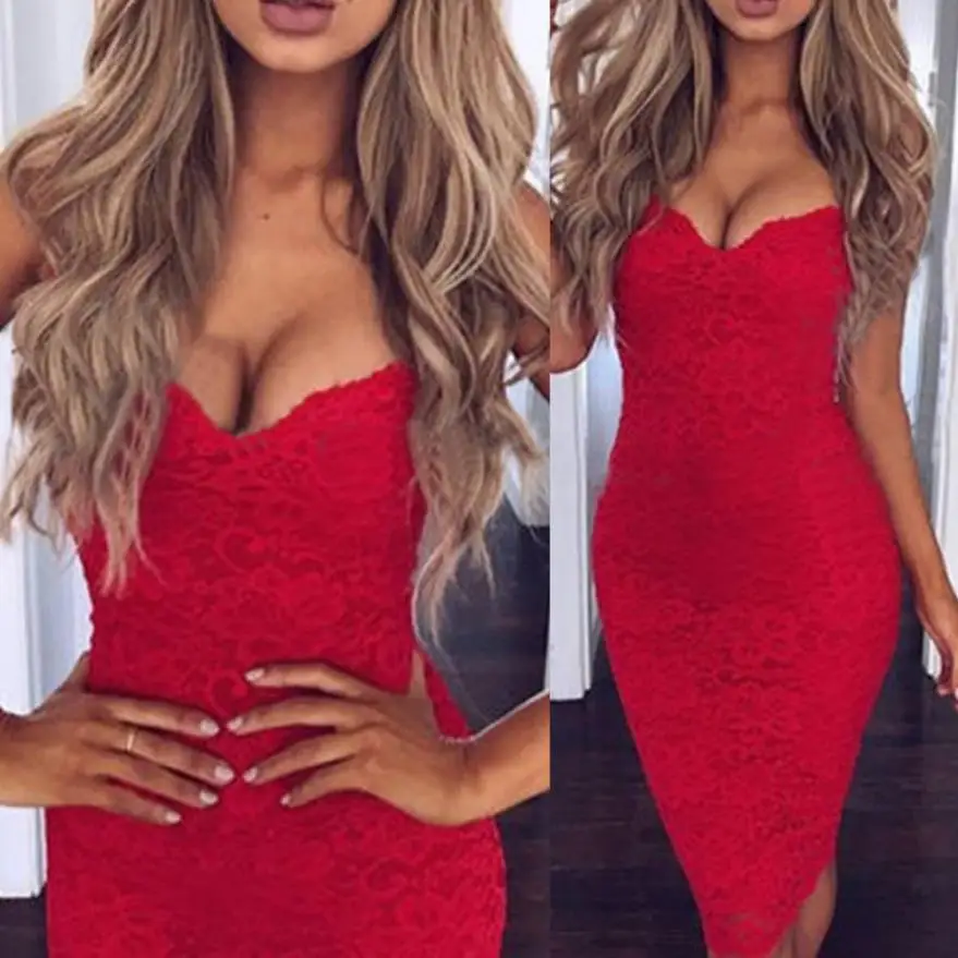 

Feitong Sexy Womens Strappy Bodycon Skinny Ladies Floral Sleeveless Deep Vneck Dress Slim Midi Summer Party Clue Dress