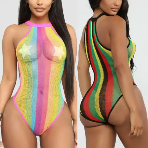 

Womens One-Piece Striped Swimwear New Sexy Push Up Bikini Swimsuit See-through Bathing Suit Summer Backless Beachwear Bodysuit