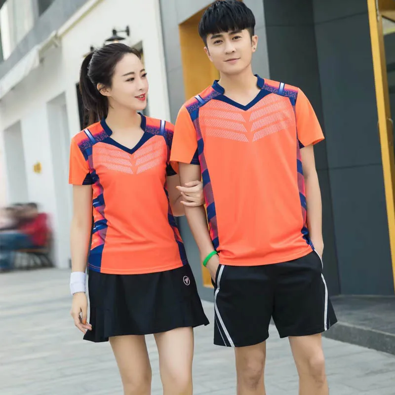 Blue Sports Quick Dry breathable badminton shirts,Women/Men table tennis group game running training Sport V Neck T Shirts