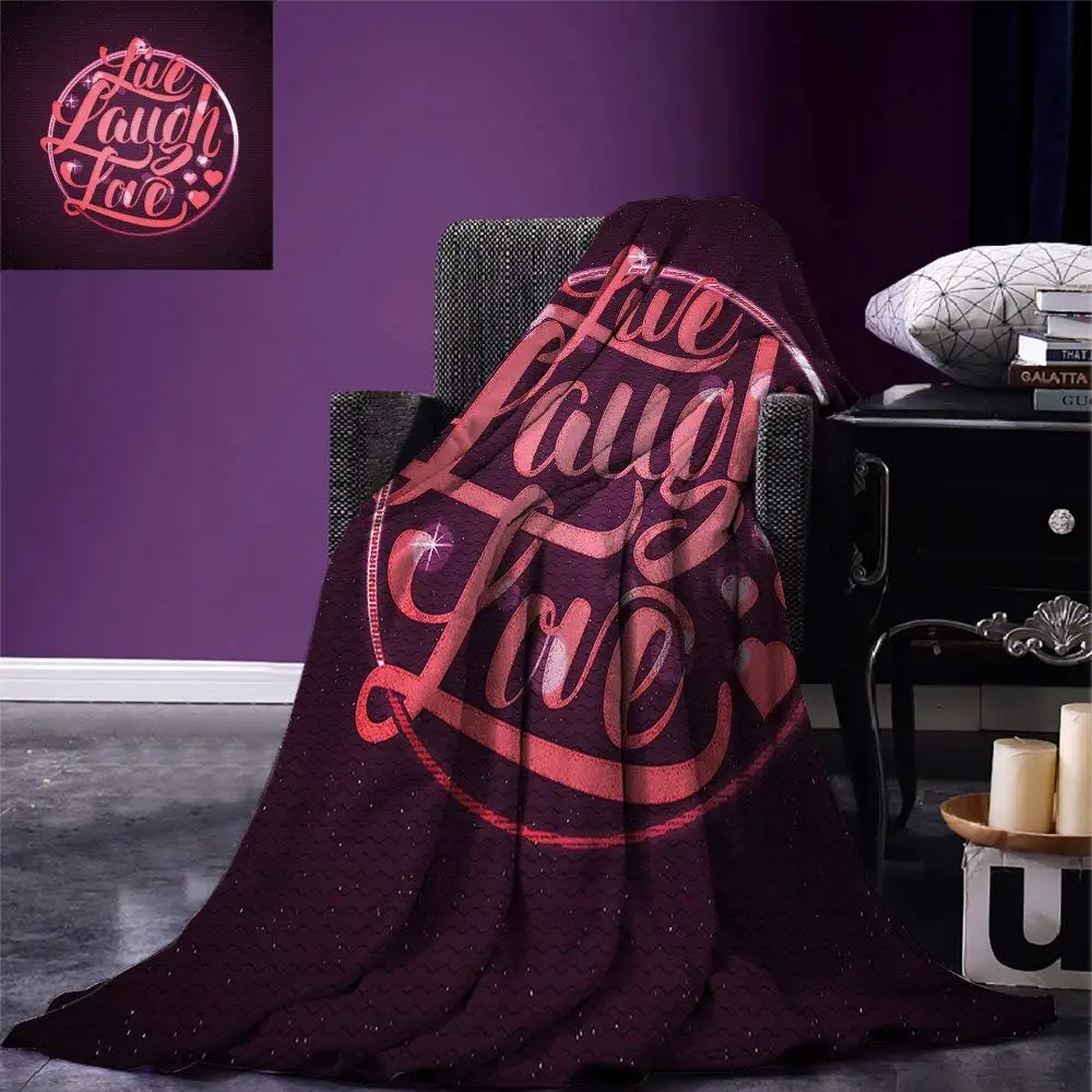 Live Laugh Love Throw Blanket Hearts and Bokeh Background with Positive Drive Boosting Quote Warm Microfiber | Дом и сад