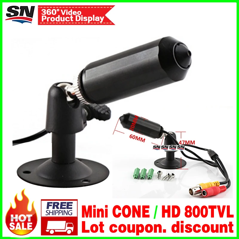 

Countdown Sale Mini Bullet 1/4"cmos 800tvl Hd camera 3.7mm cone lens micro Video monitoring security vidicon metal with bracket