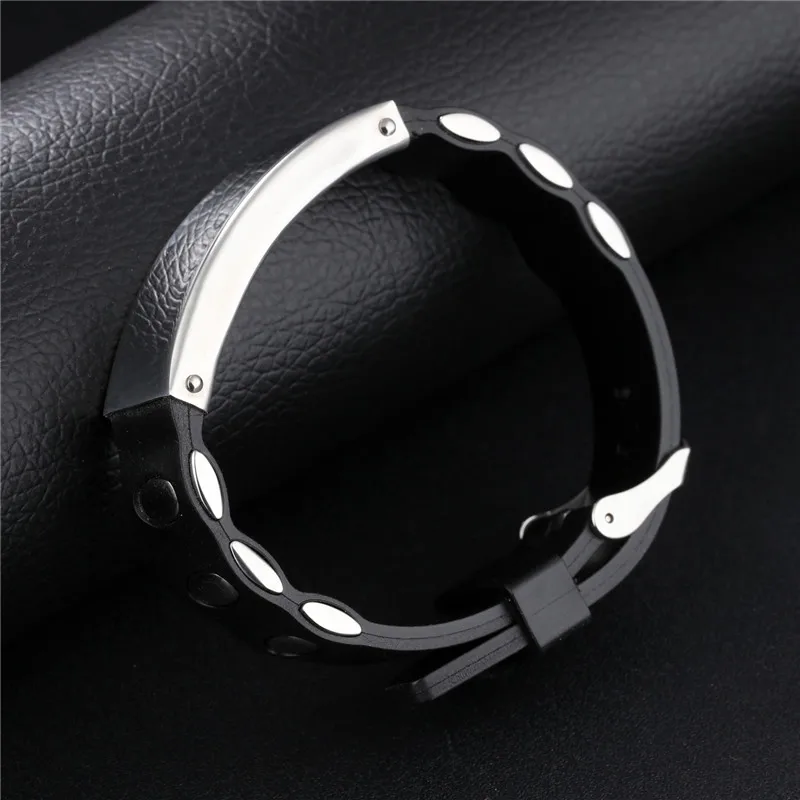 Skup Biżuteria punkowa czarny silikonowe bransoletki regulowany bransoletki z Charms bransoleta ze stali tytanu dla mężczyzn dla kobiet 2018 Pulseiras