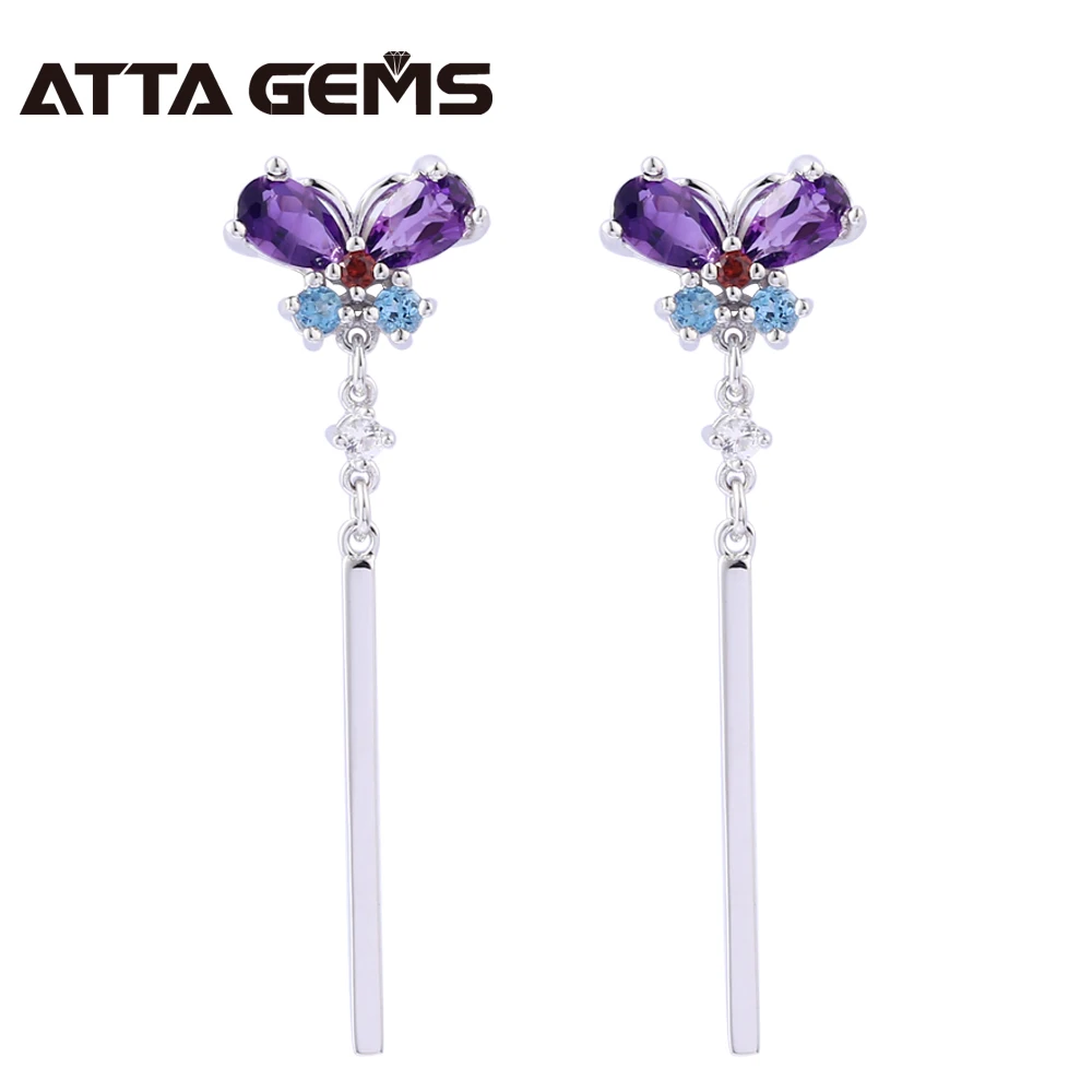

Natural Amethyst Sterling Silver Earring for Women Fine Jewelry Elegant Style Natural Topaz Top Quality Stud Earrings Birthday