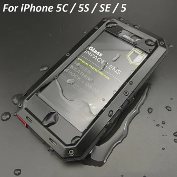 

For iphone 5c Aluminum Case Doom Armor Dirt Shock Waterproof Metal Cases for iPhone SE 5 5S Cover Tempered Glass Hard Fundas