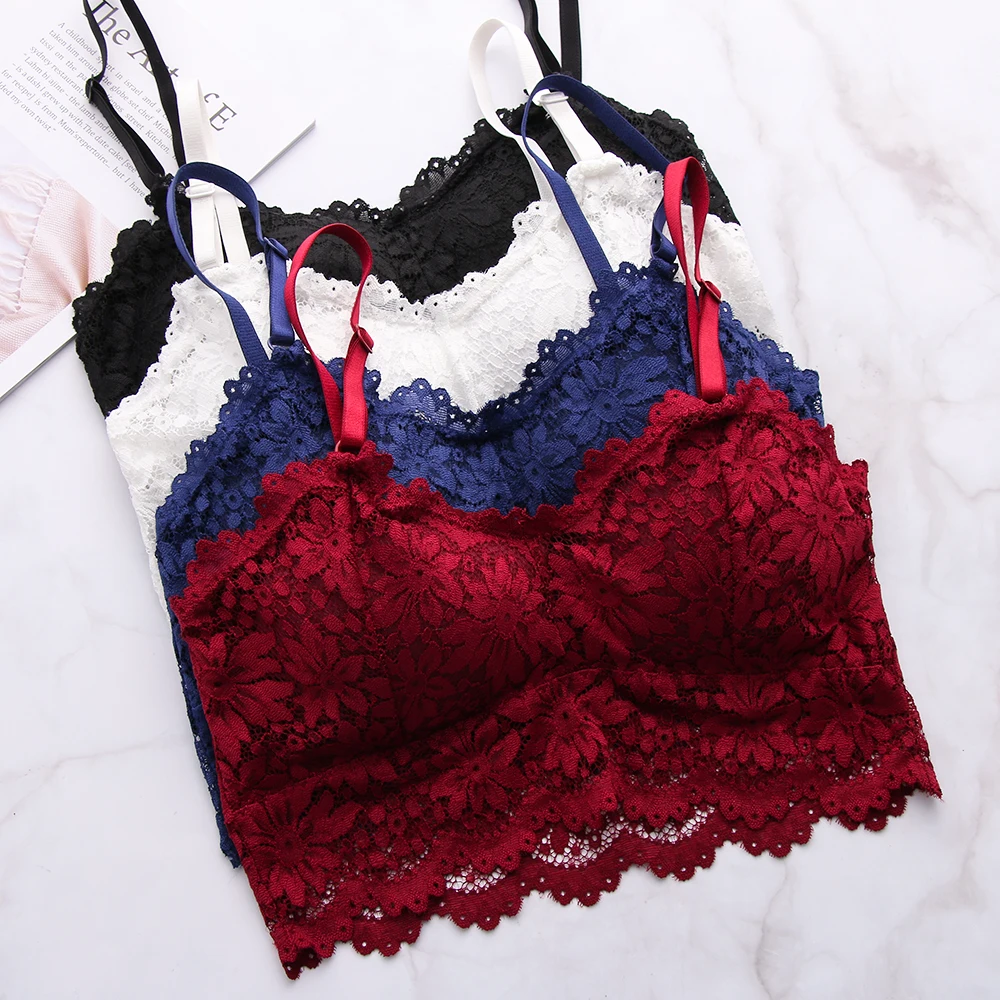 

2019 Hot Sexy Bra Female Lace Bralette Sexy Lingerie Underwear Wireless Padded Seamless Bra Ultra Strap Padded Bras for Women
