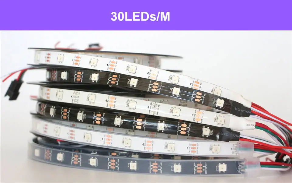 0,5 HDMI кабель 1 м 2 м 3 м 4 м 5 м WS2812B 30/60/144 светодиодов/m пикселей 5050 rgb индивидуально адресуемых полный цвет светодиодные полосы светильник dc 5v ленты лампы - Испускаемый цвет: 30Leds - 1M
