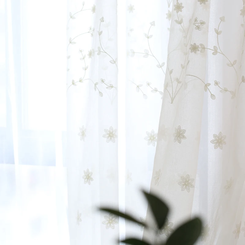 Белая занавеска Chicity для гостиной с цветочной вышивкой, занавеска s для кухни, элегантная, из мягкой вуали, тюль для спальни, на заказ