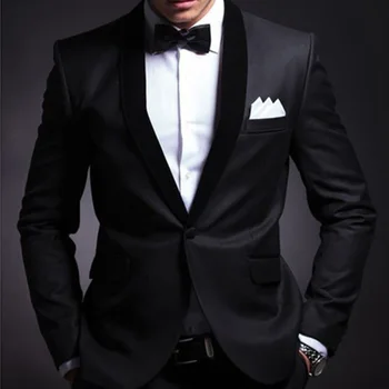 MEGA VENTA ❤️ Negro Slim Fit Trajes de hombre para boda Novio Esmoquin Conjunto de 2 piezas Chal Solapa Custom Prom Business Boyfriend Jacket Pants - discount item 22% OFF Ropa hombre